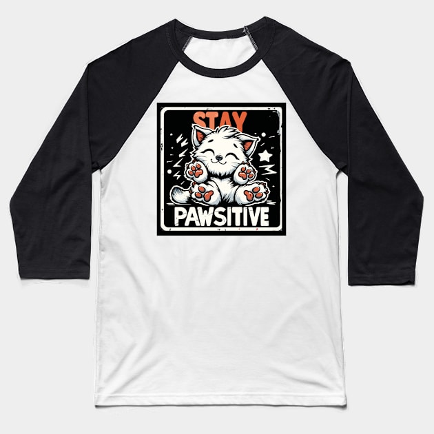 Stay Pawsitive Baseball T-Shirt by aswIDN